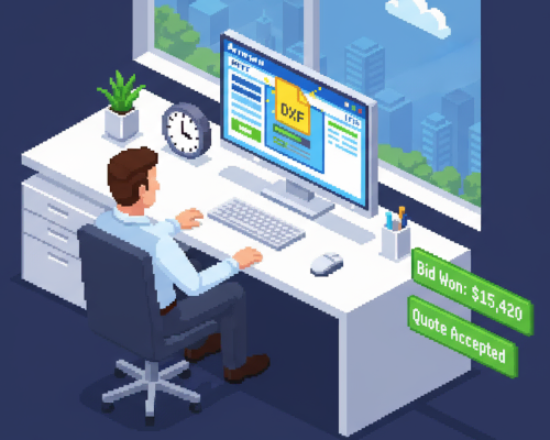 Fabrication shop owner finishing quotes during the day with time to spare